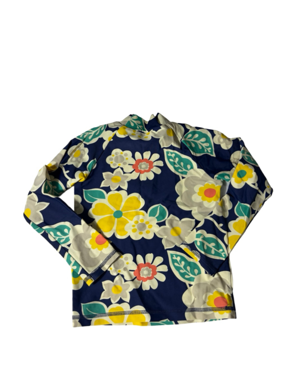 Mini Boden Girls Floral Long Sleeve Rash Guard Swim Top Navy Size 4-5Y